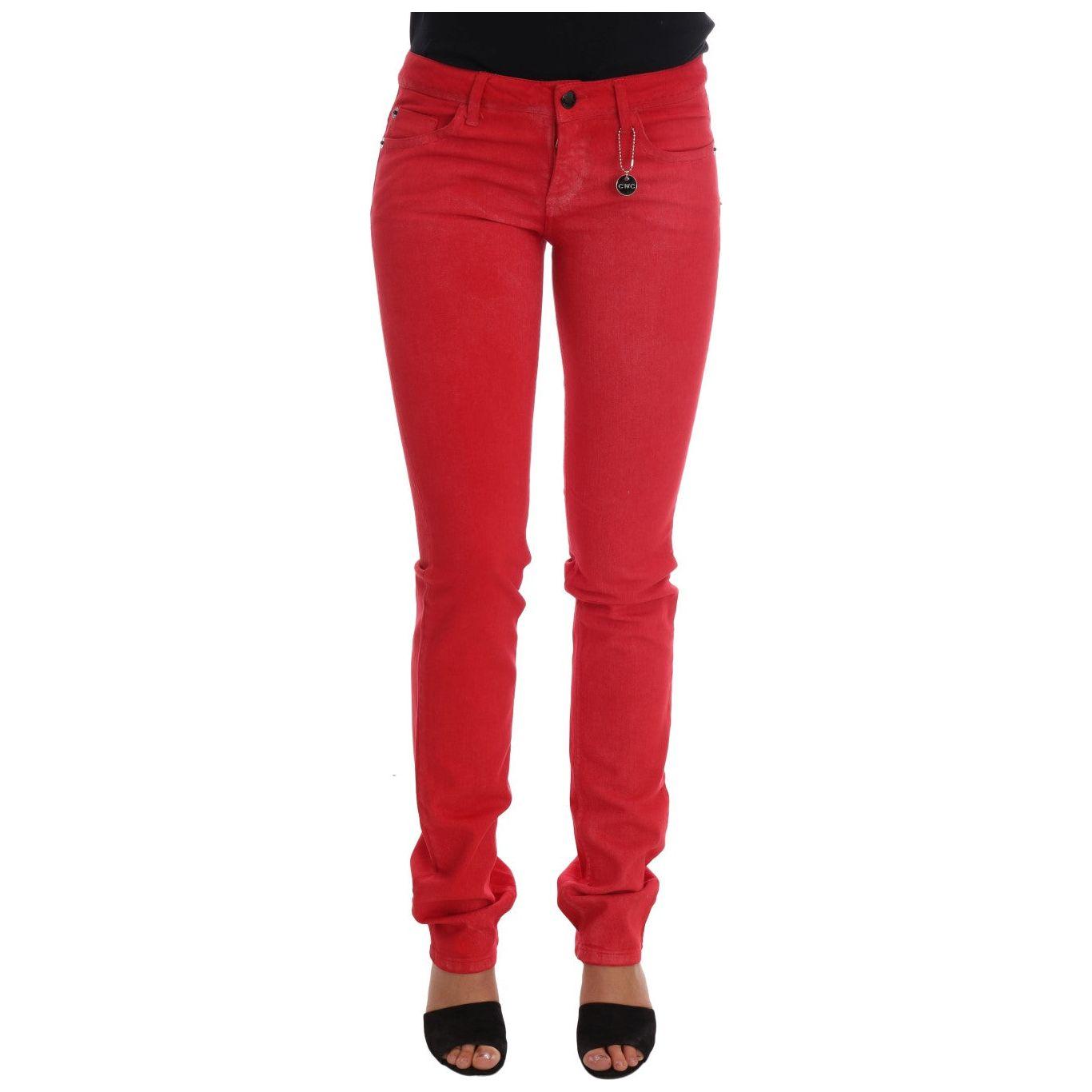 Costume National Red Cotton Stretch Slim Jeans