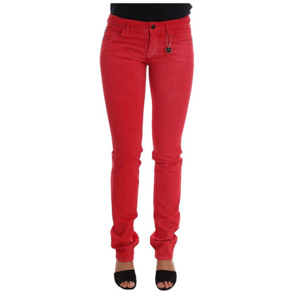 Costume National Red Cotton Stretch Slim Jeans