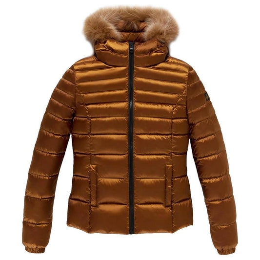 Refrigiwear Orange Nylon Women Jacket with Feather Padding Refrigiwear