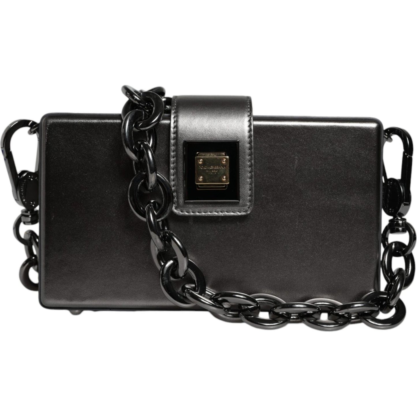 Dolce & Gabbana Metallic Gray DG BOX Leather Shoulder Chain Strap Bag Dolce & Gabbana