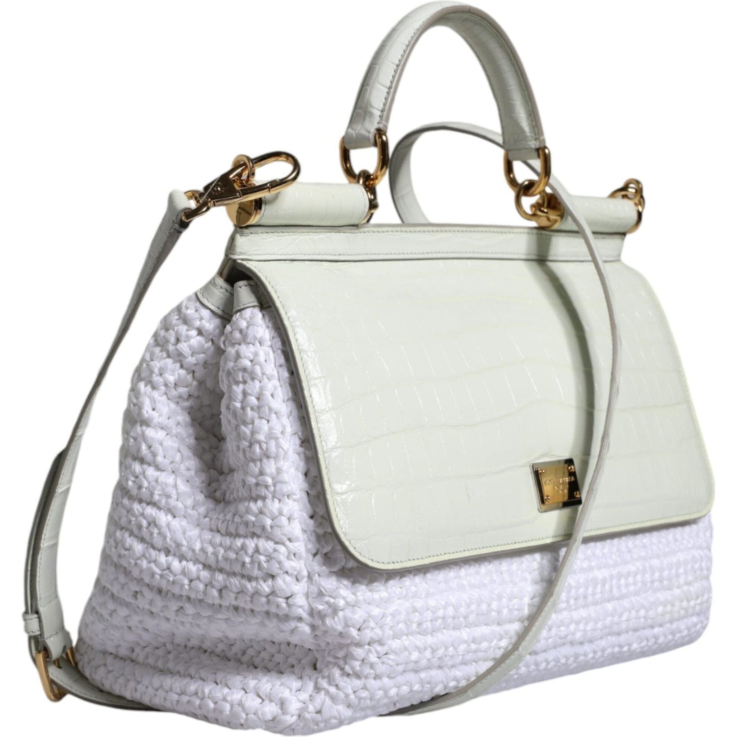 Dolce & Gabbana White Rafia Leather Top Handle Crossbody Bag Dolce & Gabbana