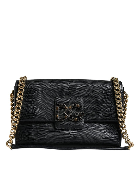 Dolce & Gabbana Black Leather DG Millennials Crystal Crossbody Bag Dolce & Gabbana