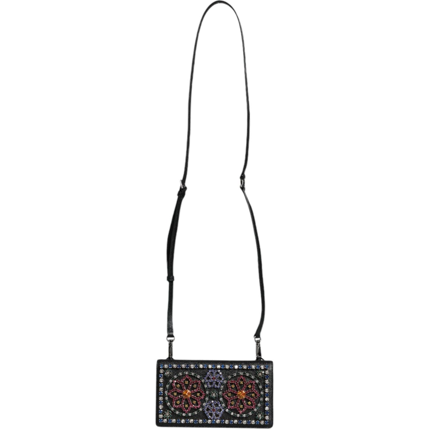 Dolce & Gabbana Black Leather Crystal Shoulder Crossbody Clutch Bag Dolce & Gabbana