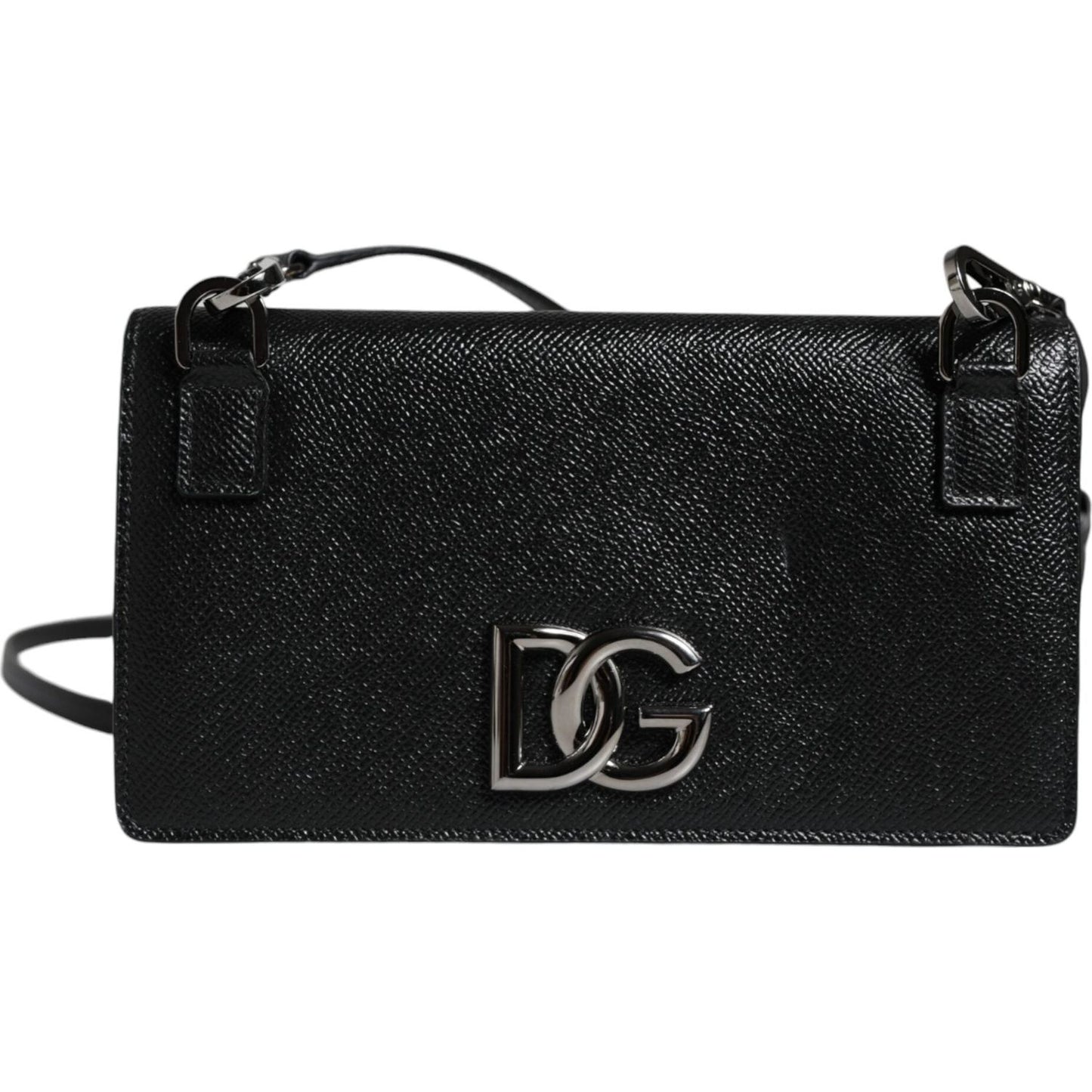 Dolce & Gabbana Black Leather Crystal Shoulder Crossbody Clutch Bag Dolce & Gabbana