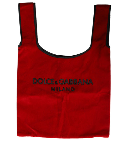 Dolce & Gabbana Red Cotton Velvet Logo Shopping Tote MARKET Bag Dolce & Gabbana