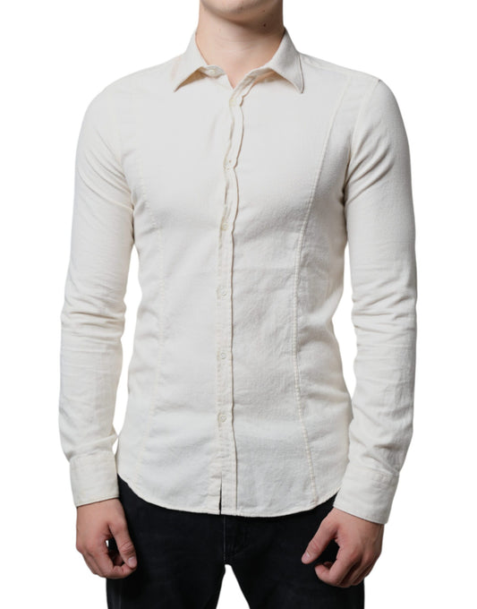 AGLINI Off White Cotton Collared Men Formal Dress Shirt AGLINI