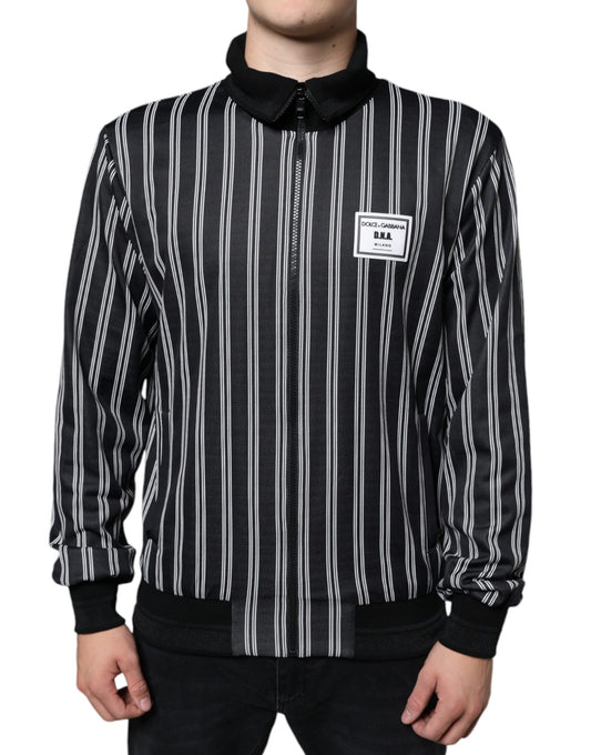 Dolce & Gabbana Black White Stripes Full Zip DNA Milano Men Sweater Dolce & Gabbana