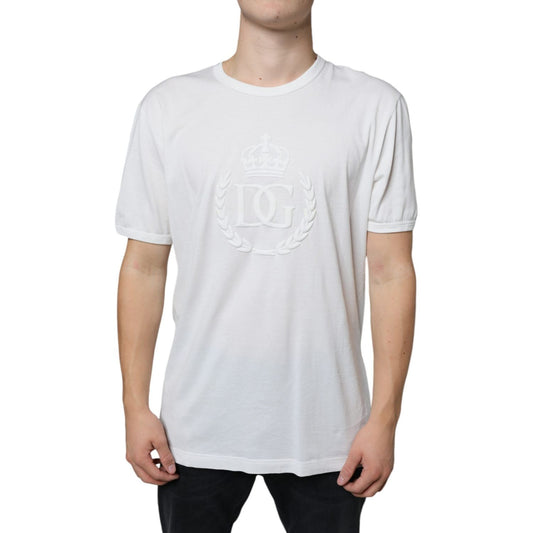 Dolce & Gabbana White Logo Embossed Cotton Crewneck T-shirt Dolce & Gabbana