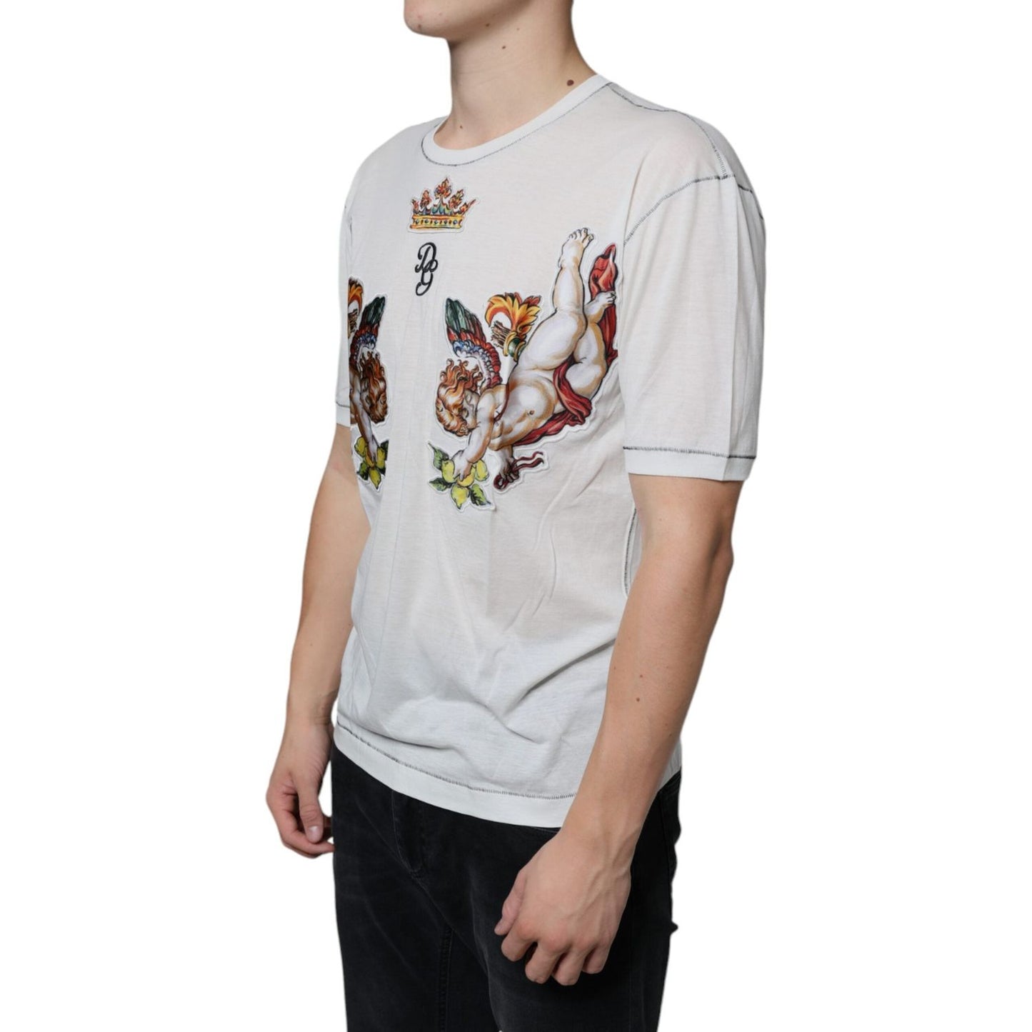 Dolce & Gabbana White Angel Crown Print Crew Neck T-shirt Dolce & Gabbana