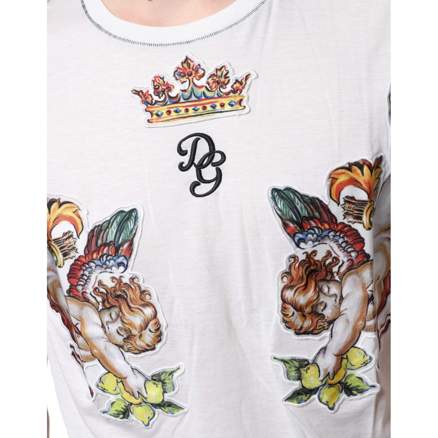 Dolce & Gabbana White Angel Crown Print Crew Neck T-shirt Dolce & Gabbana