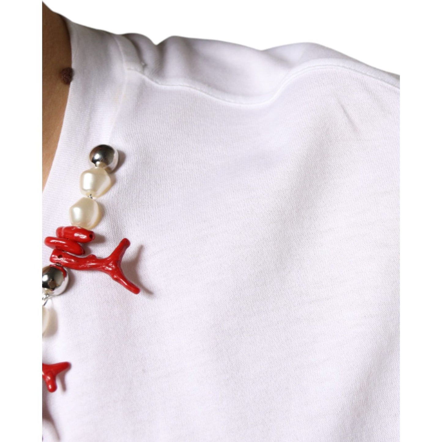 Dolce & Gabbana White Cotton Necklace Embellished T-shirt Dolce & Gabbana