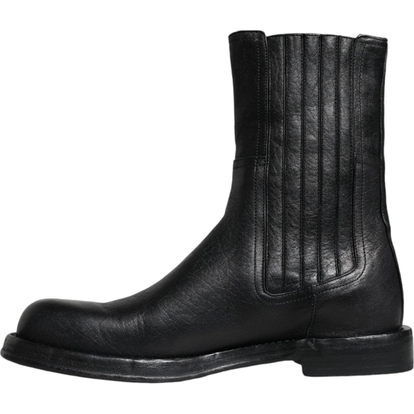 Dolce & Gabbana Black Horse Leather Mid Calf Boots Shoes Dolce & Gabbana