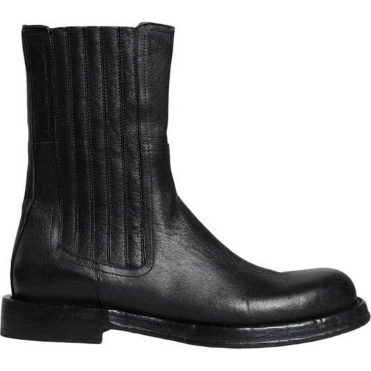 Dolce & Gabbana Black Horse Leather Mid Calf Boots Shoes Dolce & Gabbana