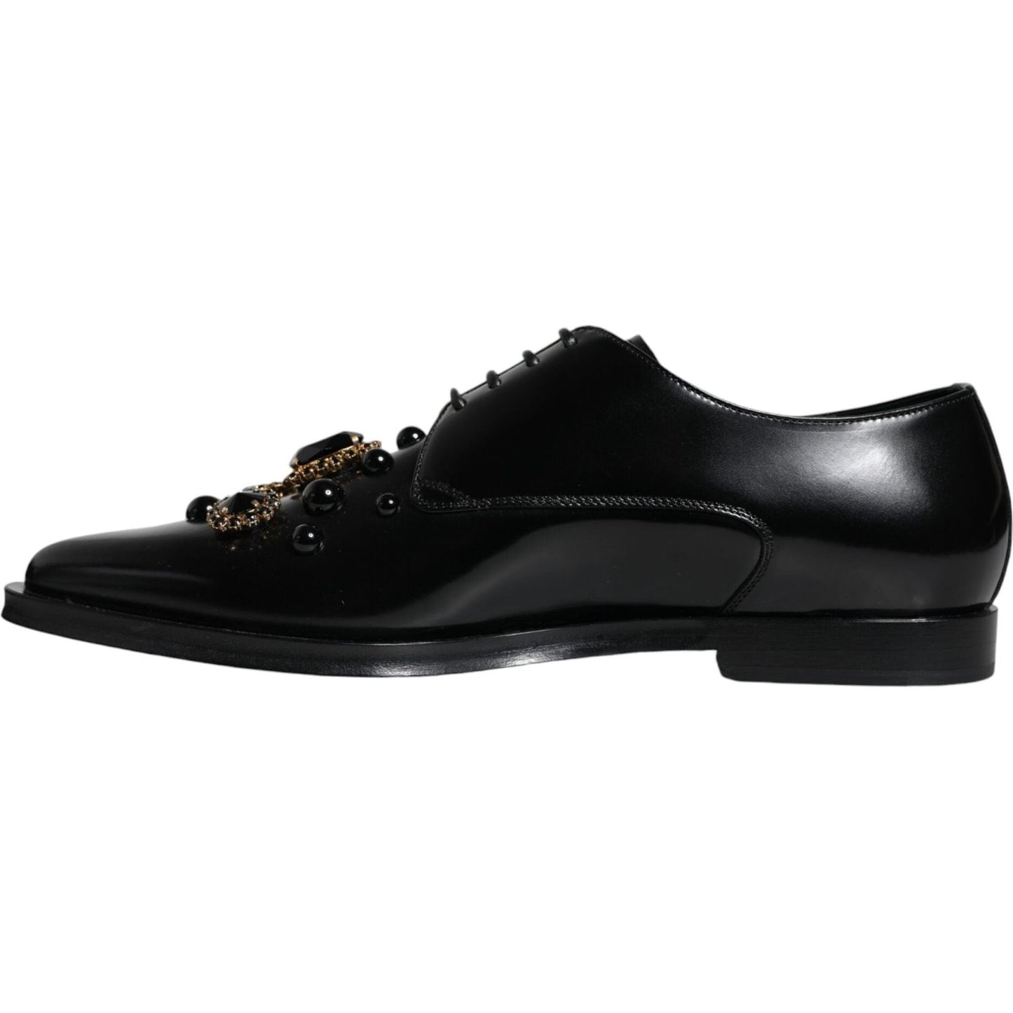 Dolce & Gabbana Black Leather Crystal Lace Up Formal Shoes Dolce & Gabbana