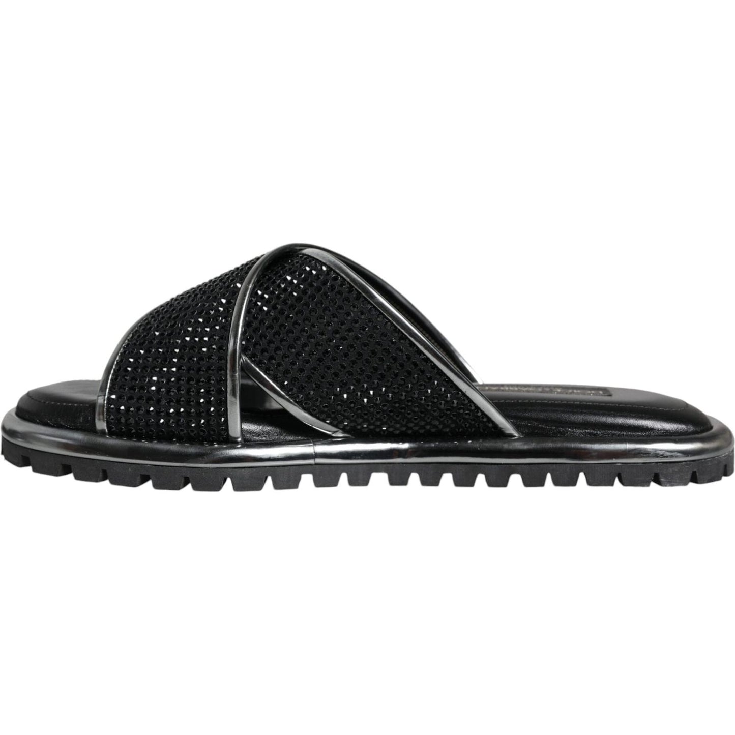 Dolce & Gabbana Black Strass Criss-Cross Slide Sandals Shoes Dolce & Gabbana