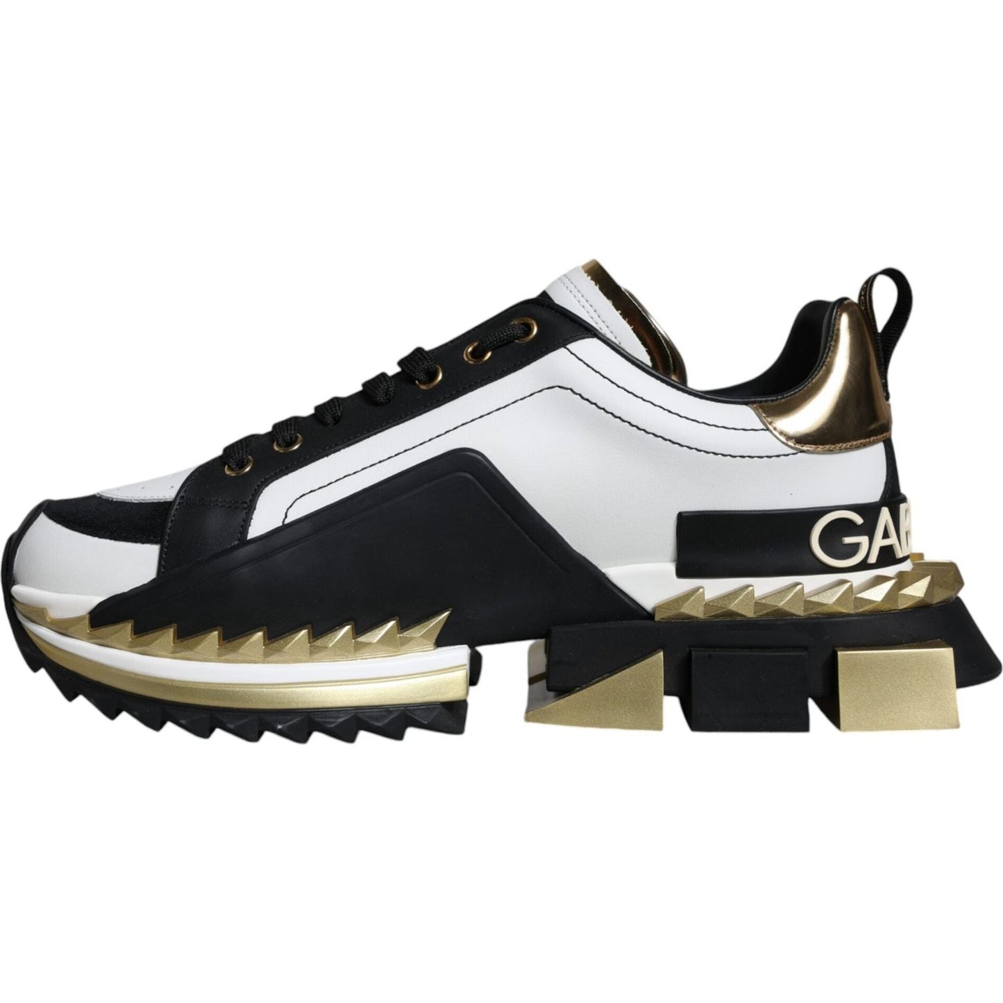 Dolce & Gabbana White Gold Black Leather SUPER KING Sneakers Shoes Dolce & Gabbana