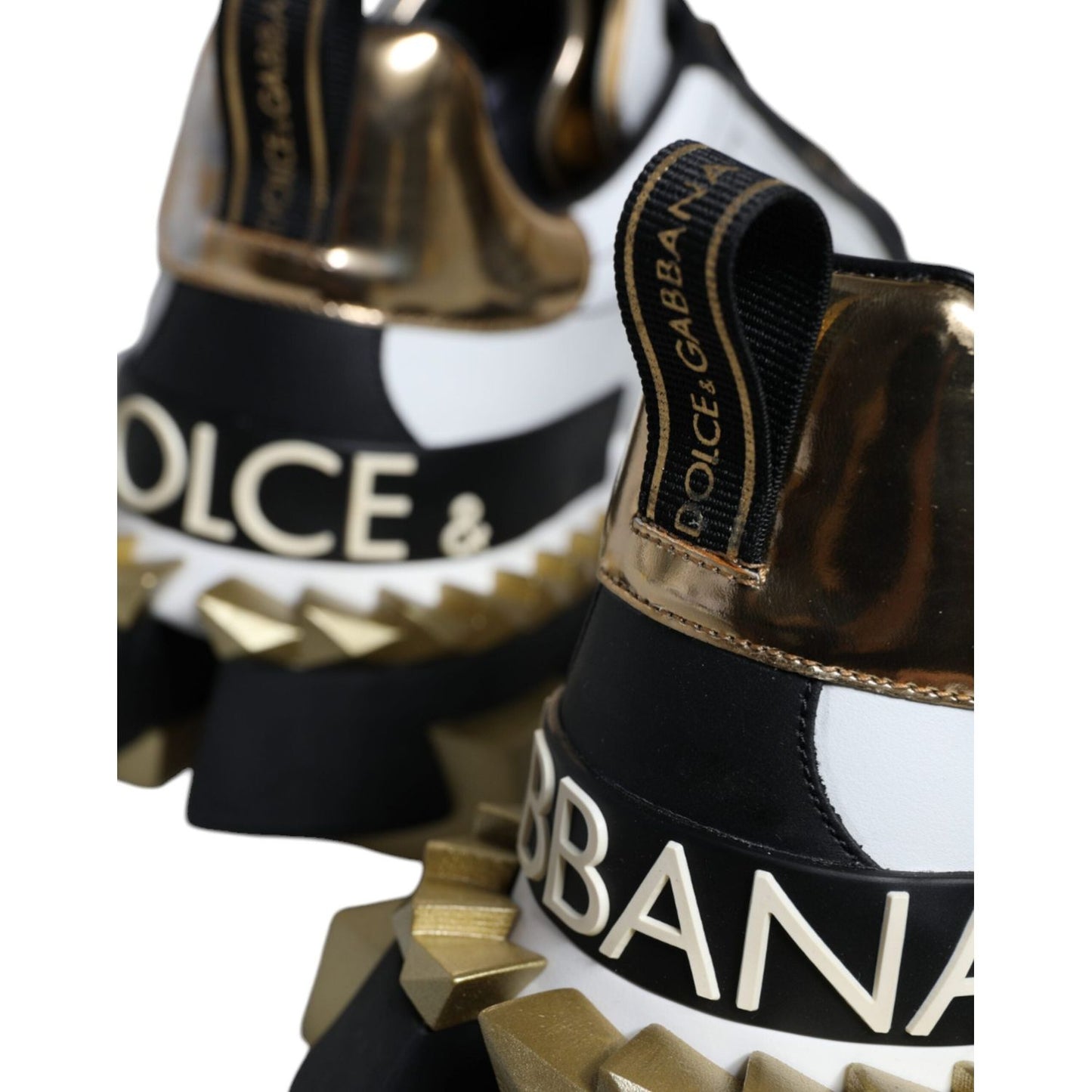 Dolce & Gabbana White Gold Black Leather SUPER KING Sneakers Shoes Dolce & Gabbana