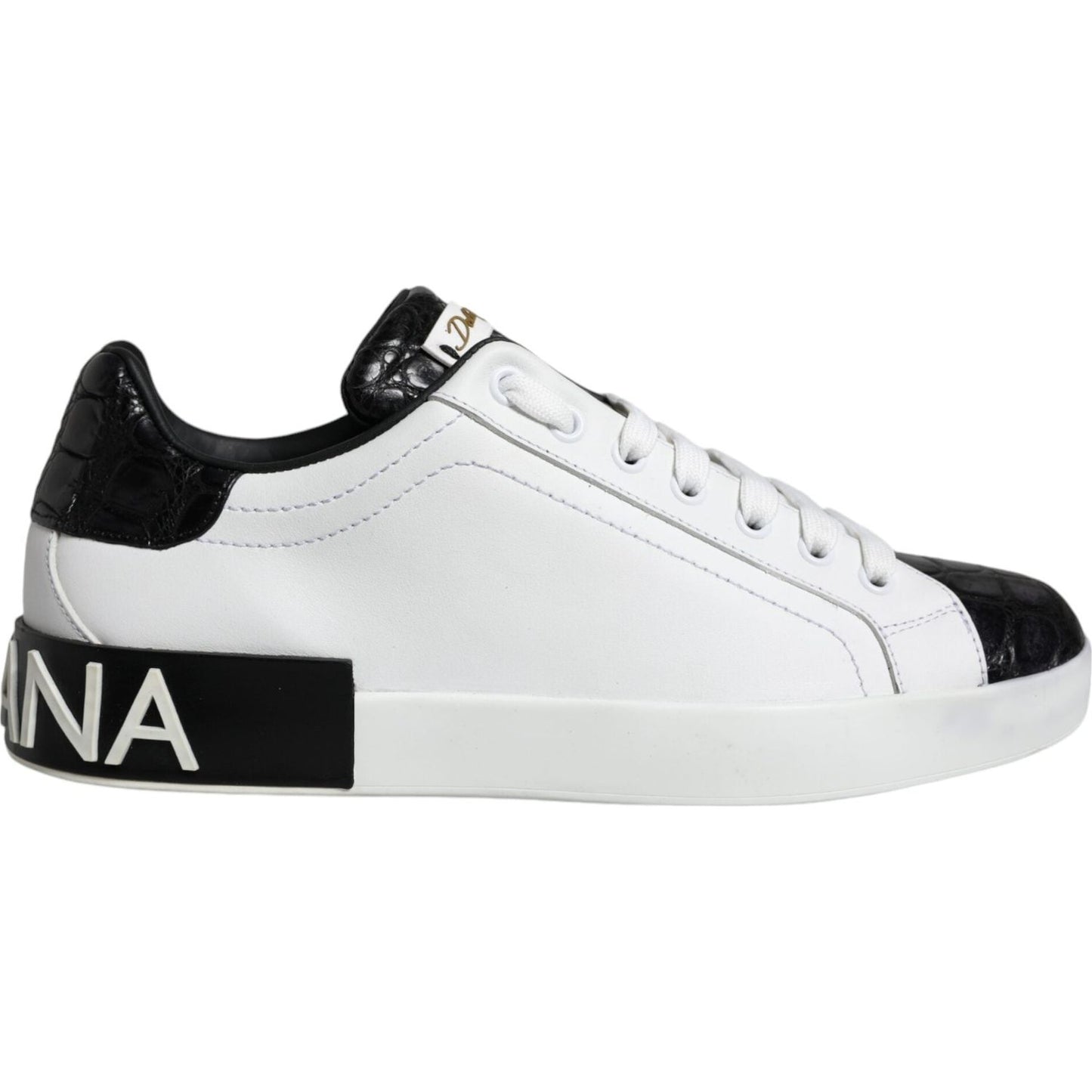 Dolce & Gabbana Black Leather Logo Portofino Sneaker Shoes Dolce & Gabbana