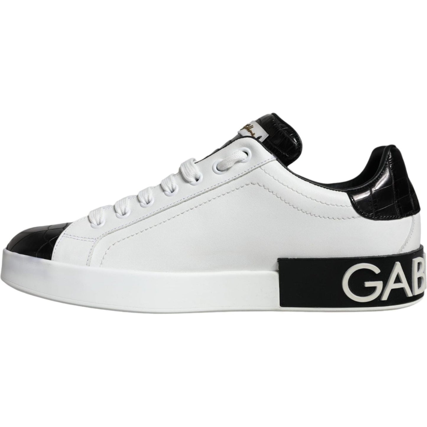 Dolce & Gabbana Black Leather Logo Portofino Sneaker Shoes Dolce & Gabbana