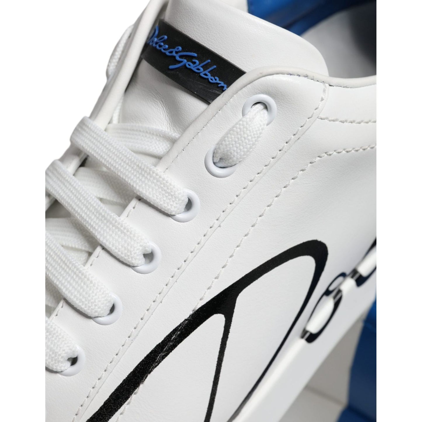 Dolce & Gabbana White Blue Leather Logo Low Top Sneakers Shoes Dolce & Gabbana