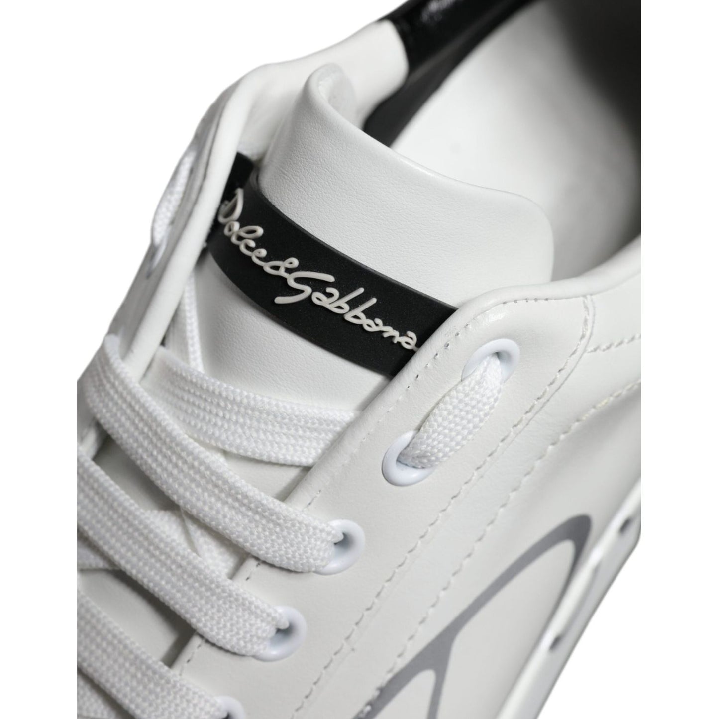 Dolce & Gabbana White Blue Leather Logo Low Top Sneakers Shoes Dolce & Gabbana