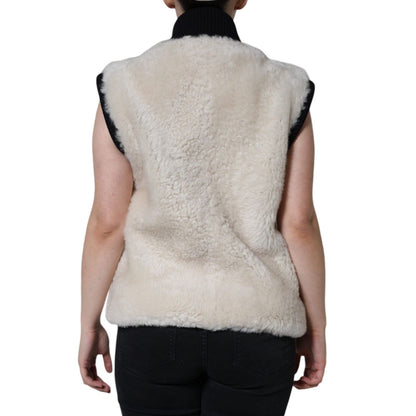 Burberry White WARRENFORD Shearling Leather Vest Coat Jacket