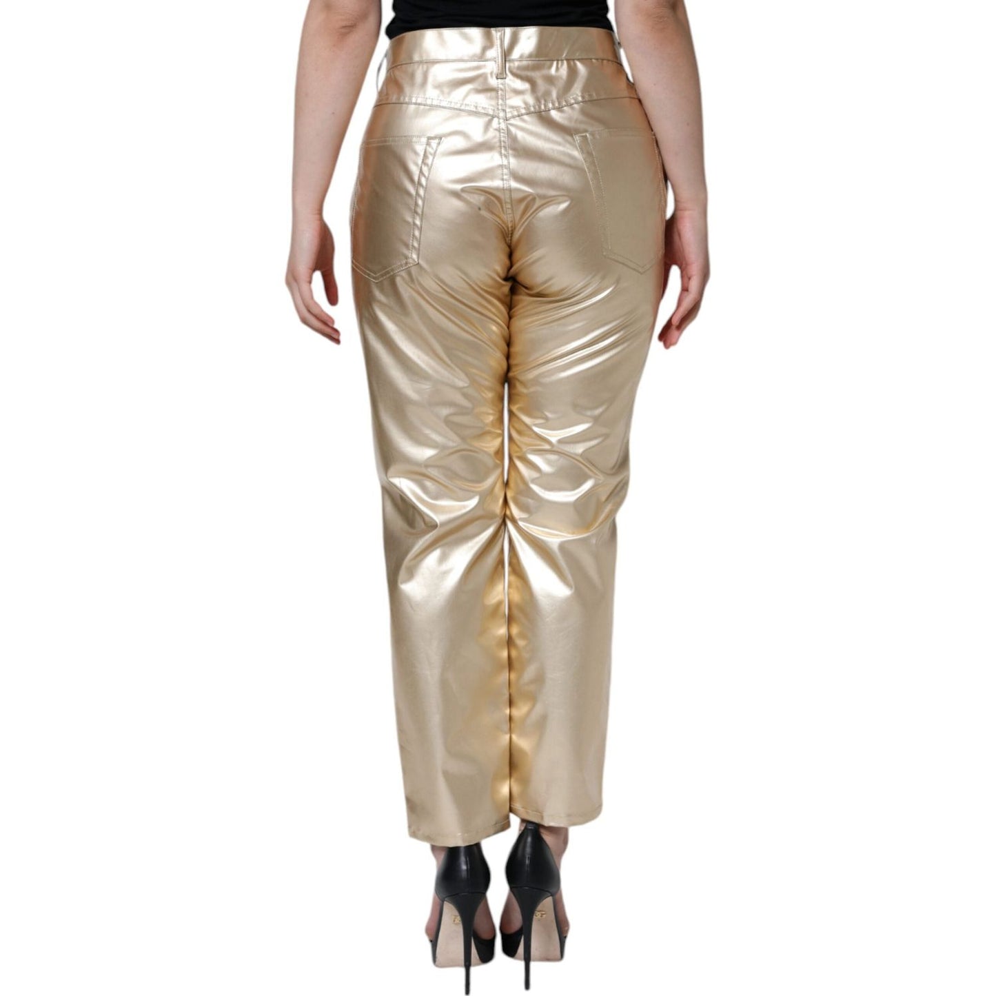 Dolce & Gabbana Metallic Gold Polyester Tapered Pants Dolce & Gabbana