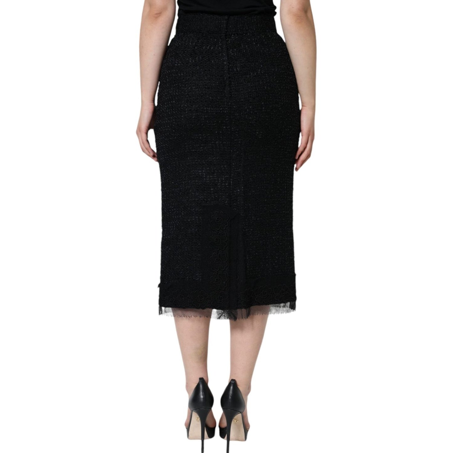 Dolce & Gabbana Black Virgin Wool Pencil Cut Midi Skirt Dolce & Gabbana