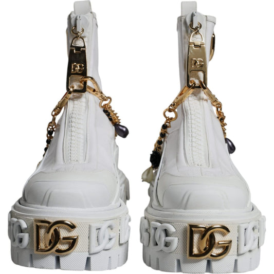 Dolce & Gabbana White Rubber Embellished Logo Ankle Boots Shoes Dolce & Gabbana