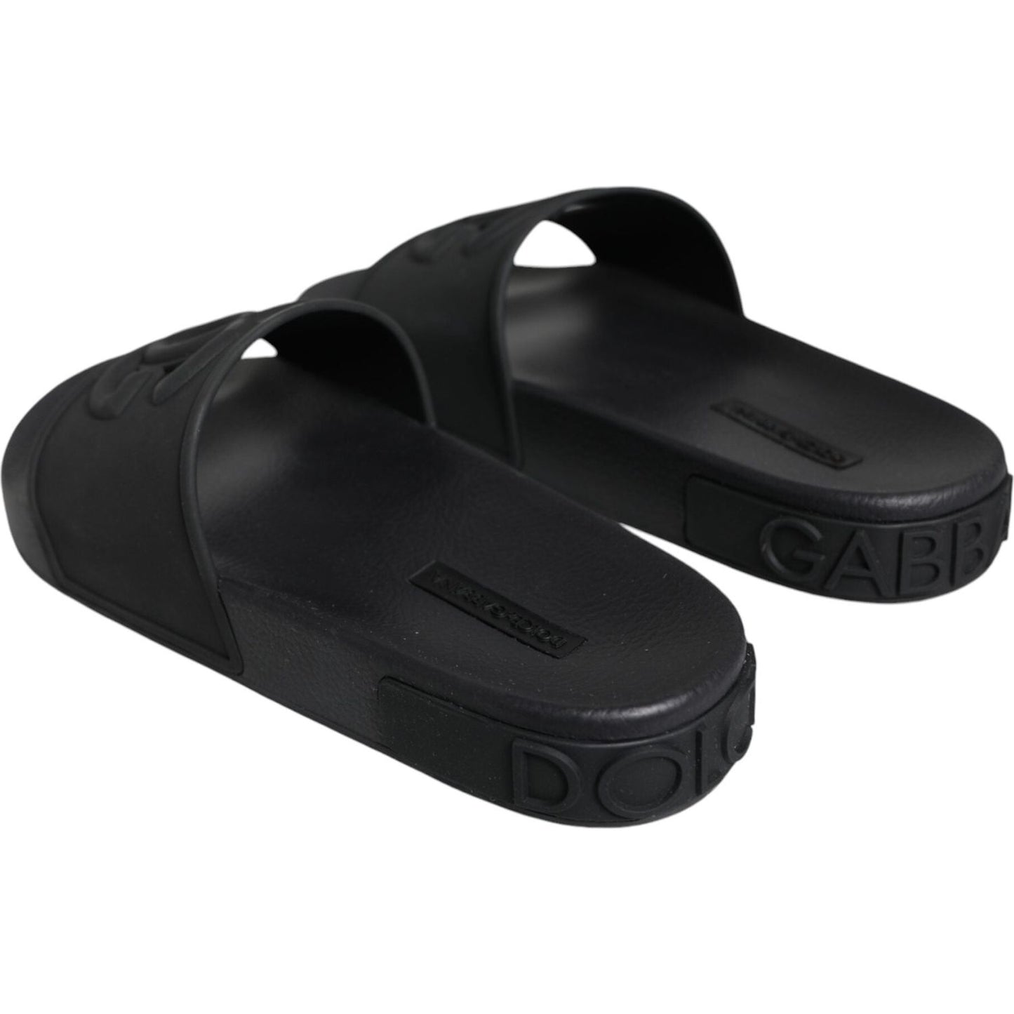 Dolce & Gabbana Black Rubber Slides Sandals Beachwear Shoes Dolce & Gabbana