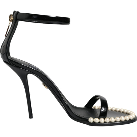 Dolce & Gabbana Black Keira Leather Faux Pearl Sandals Heels Shoes Dolce & Gabbana