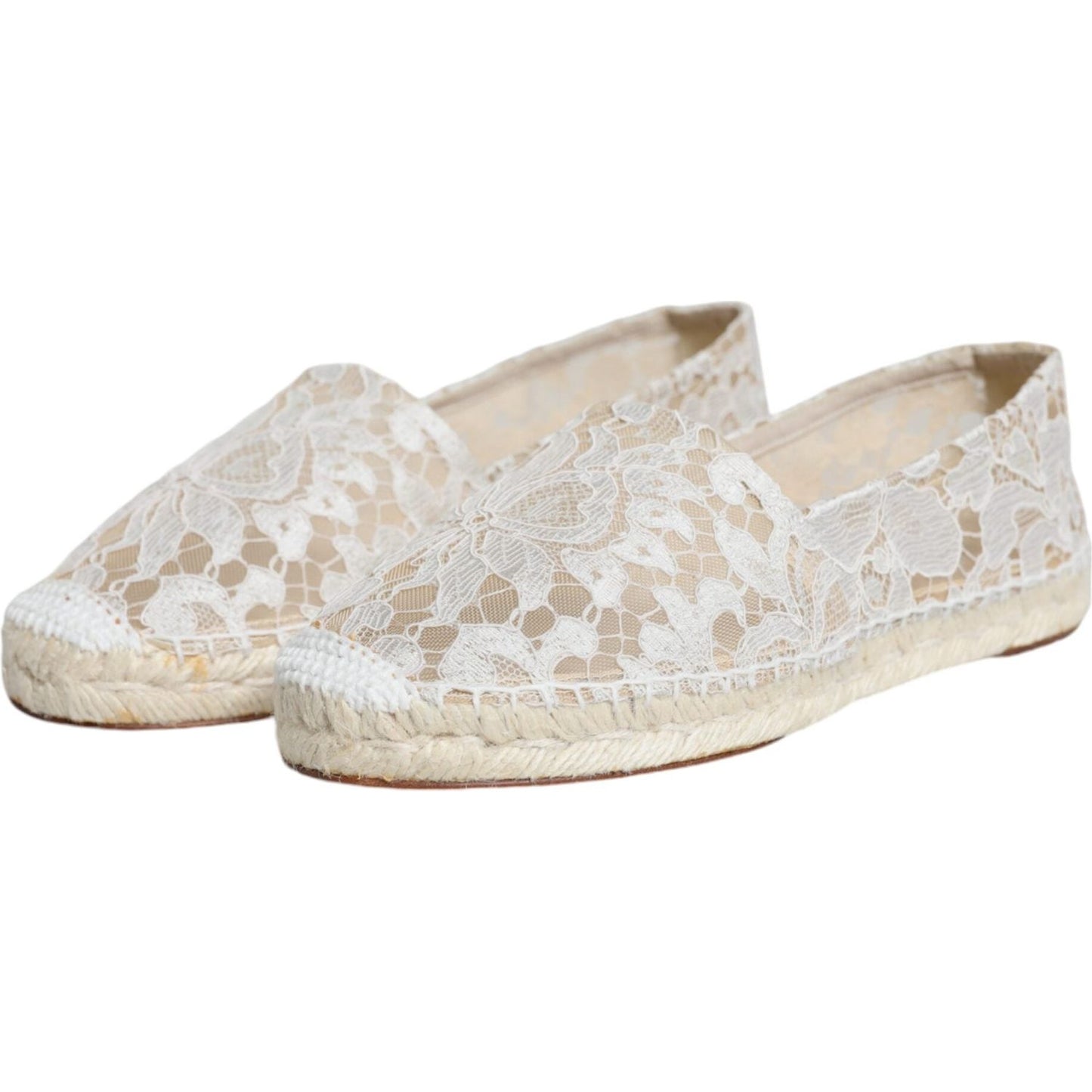 Dolce & Gabbana White Lace Viscose Espadrilles Flats Shoes Dolce & Gabbana