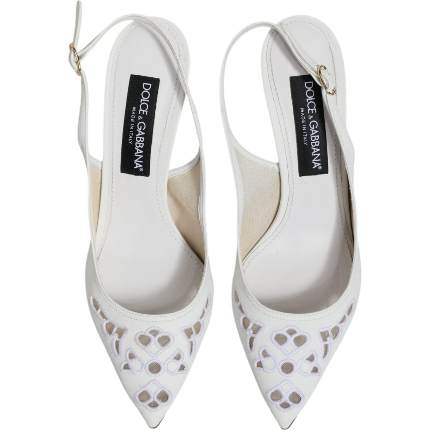 Dolce & Gabbana White Leather Stiletto Heels Slingback Shoes Dolce & Gabbana