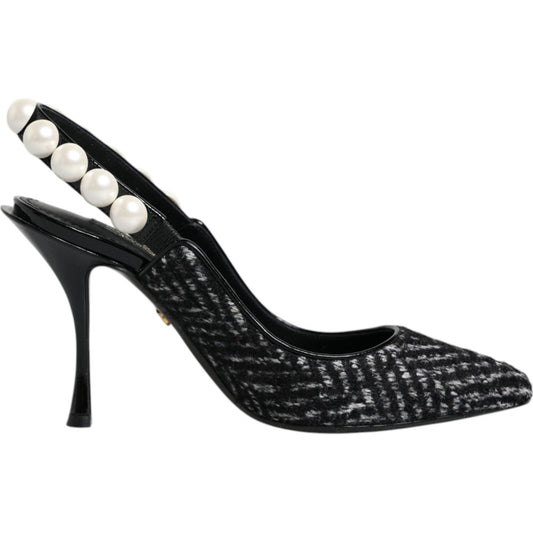 Dolce & Gabbana White Black Chevron Faux Pearl Slingback Shoes Dolce & Gabbana