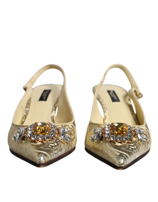 Dolce & Gabbana Gold Crystal Pumps Heels Slingbacks Shoes Dolce & Gabbana