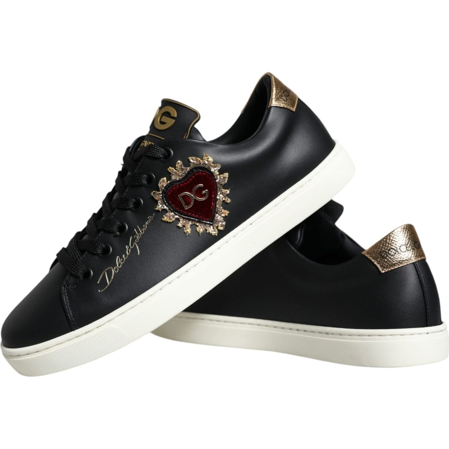 Dolce & Gabbana Black Portofino Sacred Heart Sneakers Shoes Dolce & Gabbana