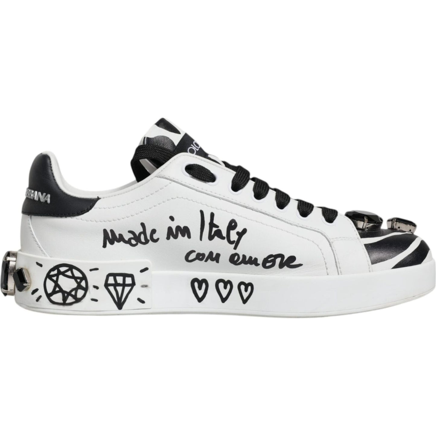 Dolce & Gabbana White Crystal Portofino Low Top Sneaker Shoes Dolce & Gabbana