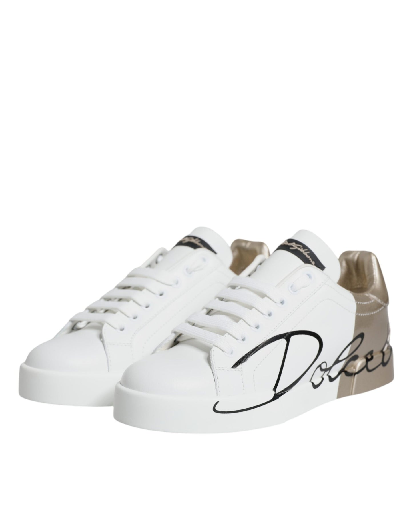 Dolce & Gabbana White Gold Portofino Low Top Sneakers Shoes Dolce & Gabbana