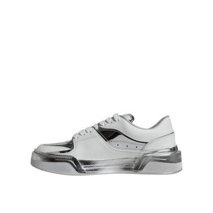 Dolce & Gabbana White Silver Leather Low Top Sneakers Shoes
