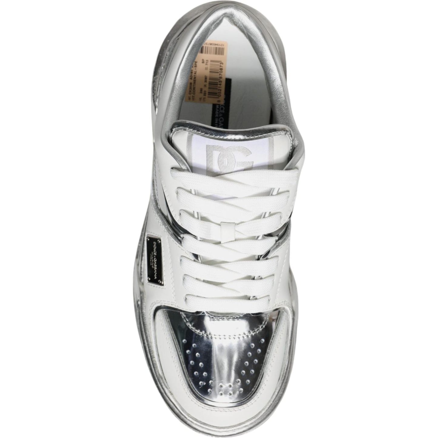 Dolce & Gabbana White Silver Leather Low Top Sneakers Shoes Dolce & Gabbana