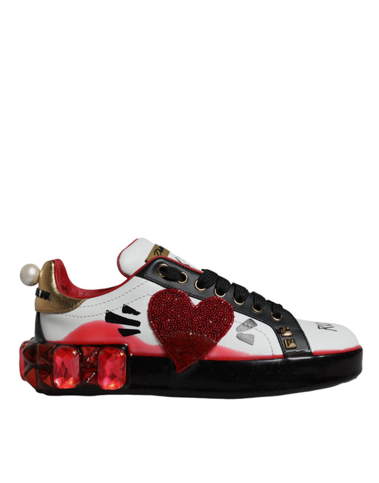 Dolce & Gabbana White Red Crystals Leather Portofino Sneakers Shoes Dolce & Gabbana