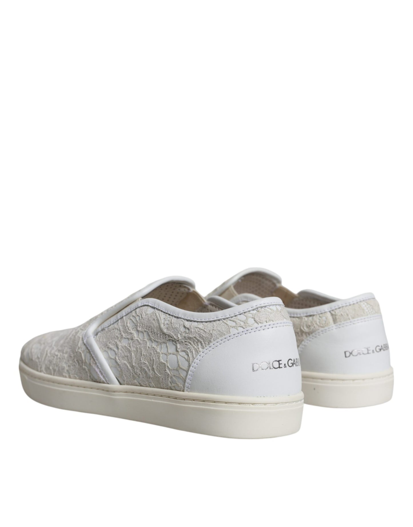 Dolce & Gabbana White Leather Lace Slip On Loafers Shoes Dolce & Gabbana