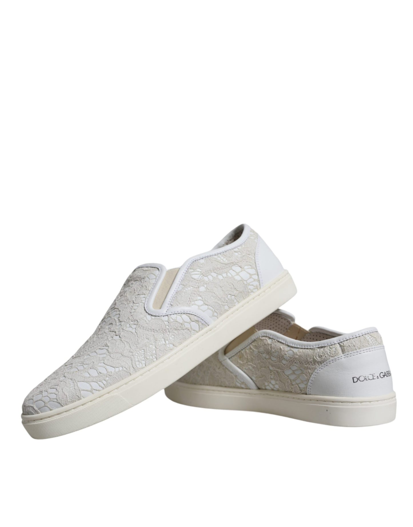 Dolce & Gabbana White Leather Lace Slip On Loafers Shoes Dolce & Gabbana