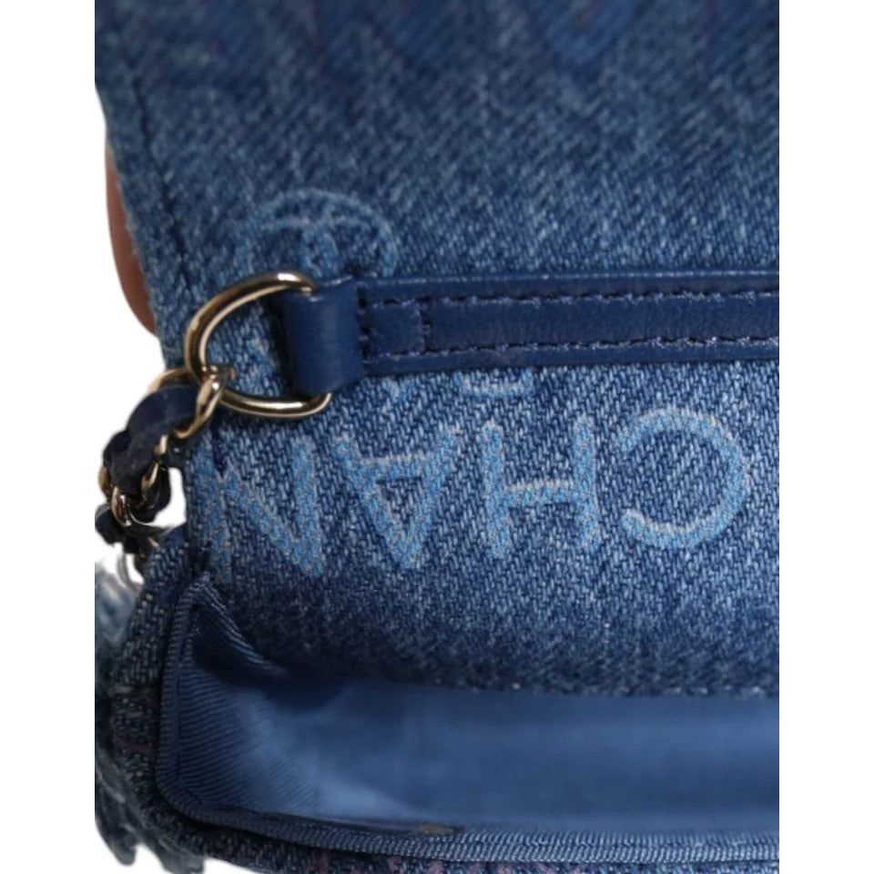 Chanel Denim Mood Flap Micro Logo Printed Fringed Shoulder Bag Chanel