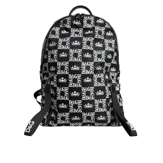 Dolce & Gabbana Black White DG Crown Logo Nylon Backpack Bag