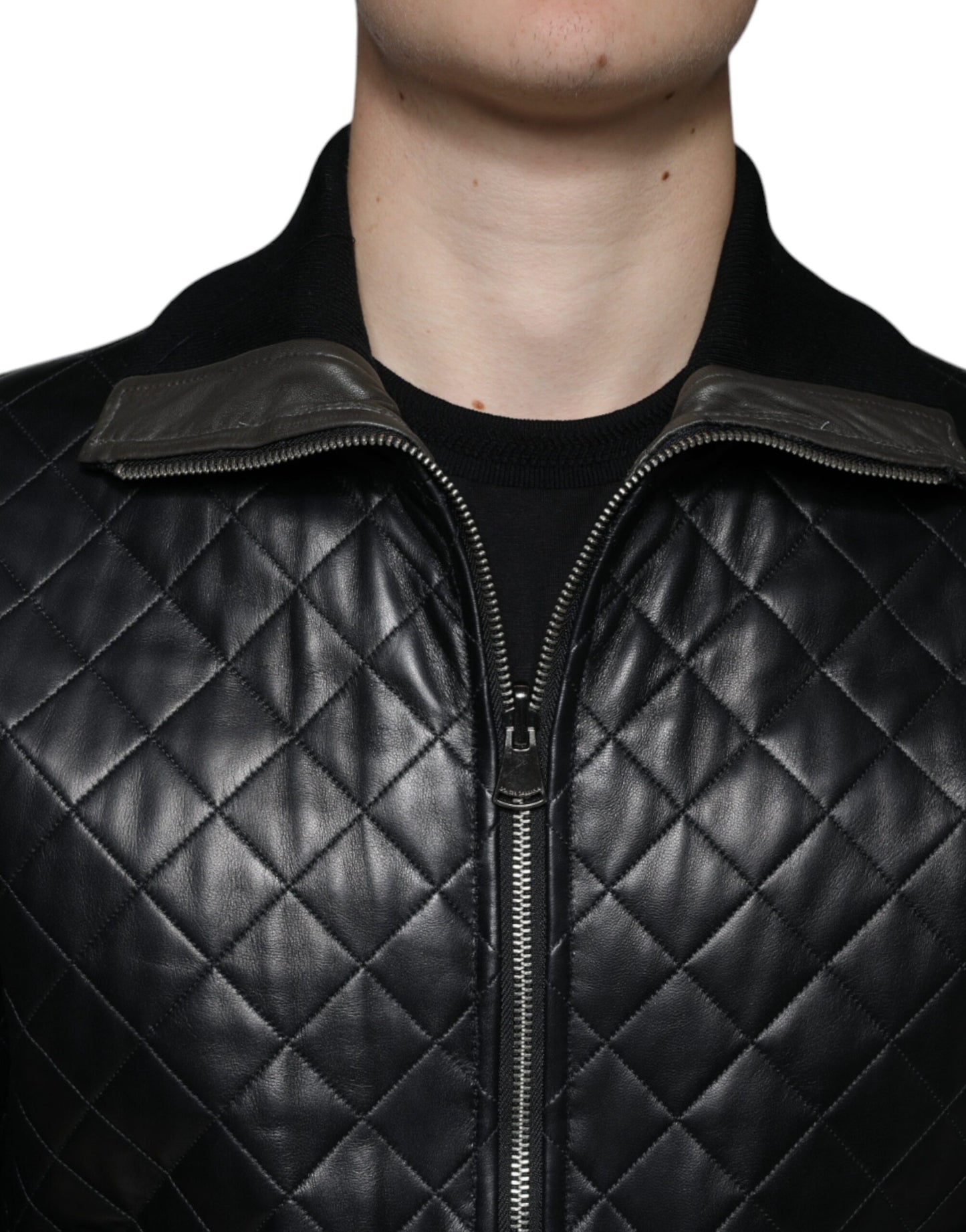 Dolce & Gabbana Black Calf Leather Quilted Full Zip Jacket Dolce & Gabbana