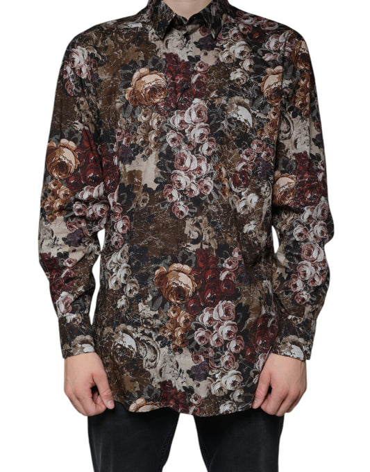 Dolce & Gabbana Multicolor Floral Cotton Men Dress GOLD Shirt Dolce & Gabbana