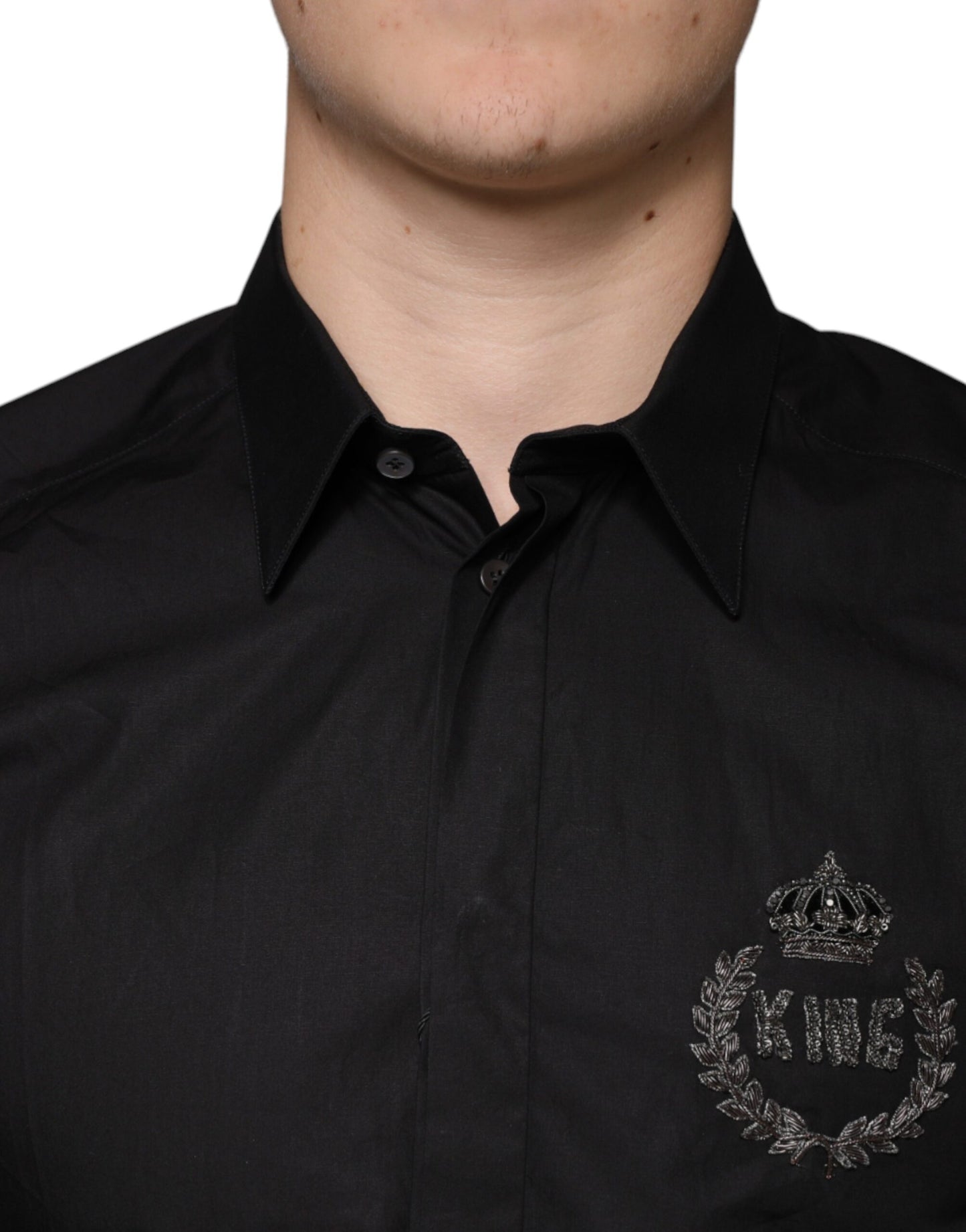 Dolce & Gabbana Black King Crown Embroidered GOLD Dress Shirt Dolce & Gabbana