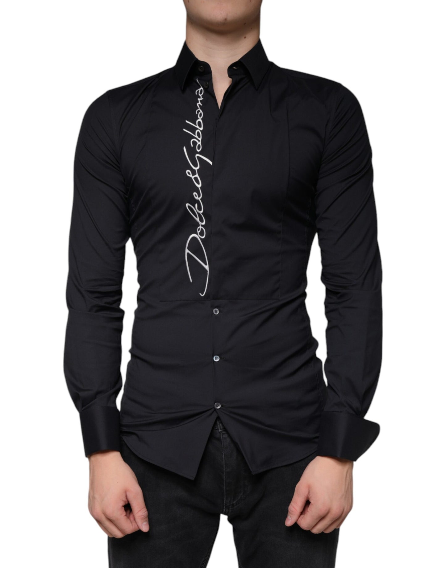 Dolce & Gabbana Black Logo Embroidered SICILIA Dress Shirt Dolce & Gabbana