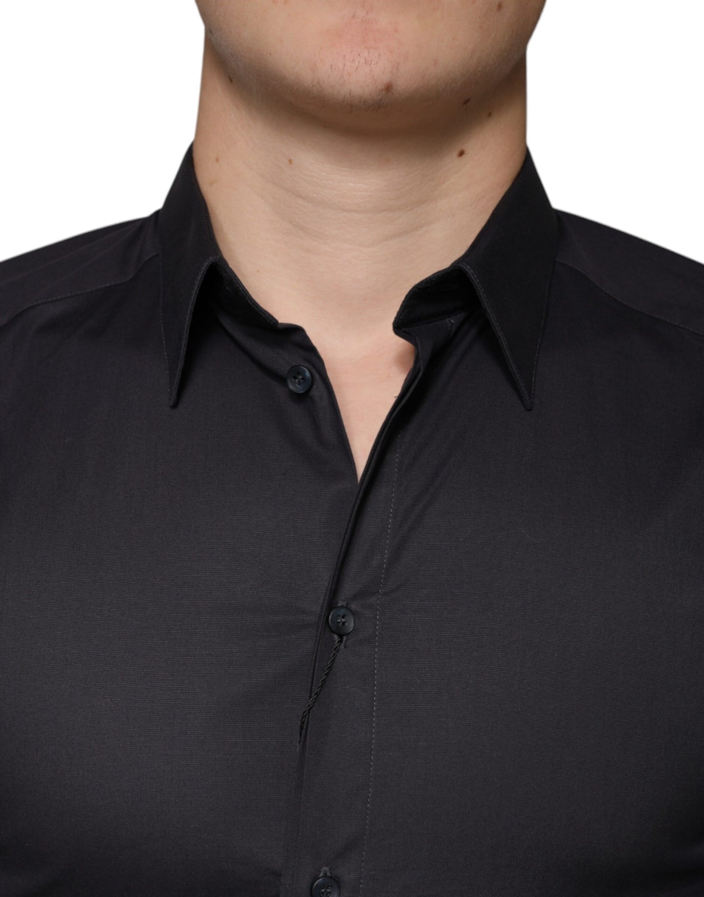 Dolce & Gabbana Black Cotton Stretch Dress GOLD Formal Shirt Dolce & Gabbana